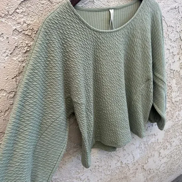 Anthropologie Arya Textured Balloon Sleeve Top Green Size Medium - Picture 5 of 6
